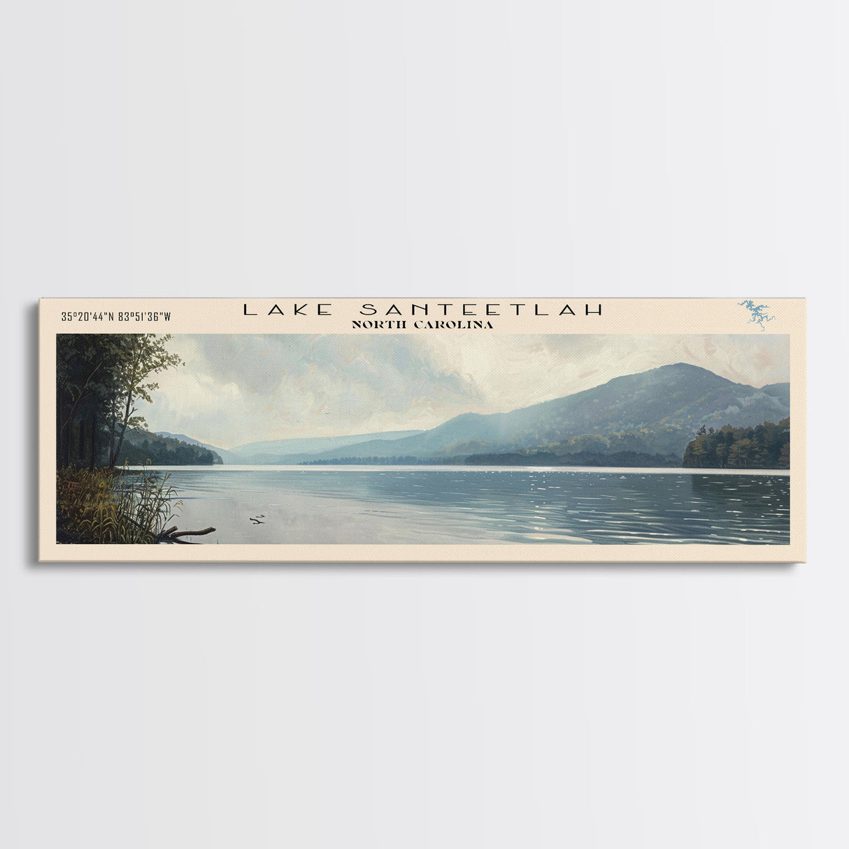 Lake Santeetlah, Boho Art, Serene Landscape, Travel Poster Art, Wall Art, Home Decor, Nature Scene, Lake Painting, Minimalist Art, Modern Art, Travel Print, Framed Canvas Print, Lake House Decor, Panoramic Print