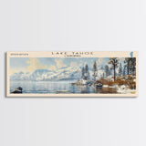 Lake Tahoe Framed Canvas Print, Lake House Decor, Panoramic Wall Art, Travel Poster, Stunning Landscape Painting, Contemporary Art