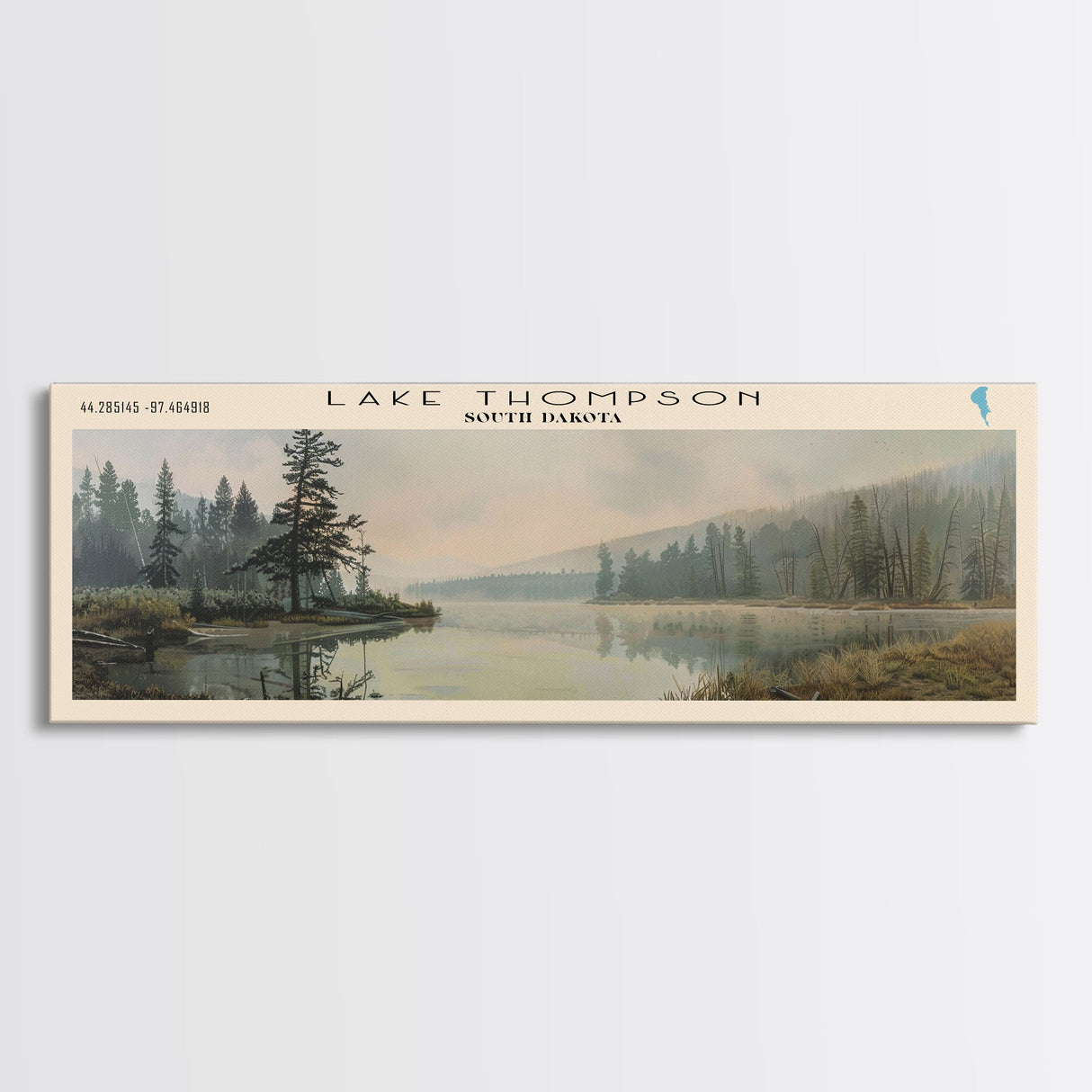Lake Thompson South Dakota Framed Canvas Print, Lake House Decor, Panoramic Wall Art, Travel Poster, Serene Landscape Painting, Living Room Decor