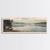 Lake Washington Framed Canvas Print, Lake House Decor, Panoramic Wall Art, Travel Poster, Scenic Landscape Painting, Bedroom Decor