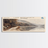 Lake Wentworth New Hampshire Framed Canvas Print, Lake House Decor, Panoramic Wall Art, Travel Poster, Scenic Landscape Painting, Rustic Art
