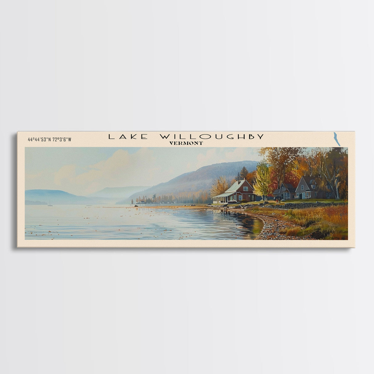 Lake Willoughby Vermont Framed Canvas Print, Lake House Decor, Panoramic Wall Art, Travel Poster, Scenic Landscape Painting, Living Room Decor