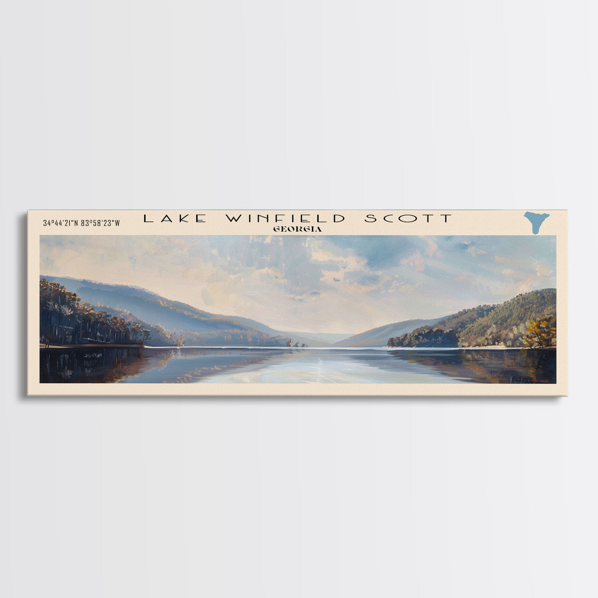 Lake Winfield Scott Georgia Framed Canvas Print, Lake House Decor, Panoramic Wall Art, Travel Poster, Scenic Landscape Painting, Rustic Art