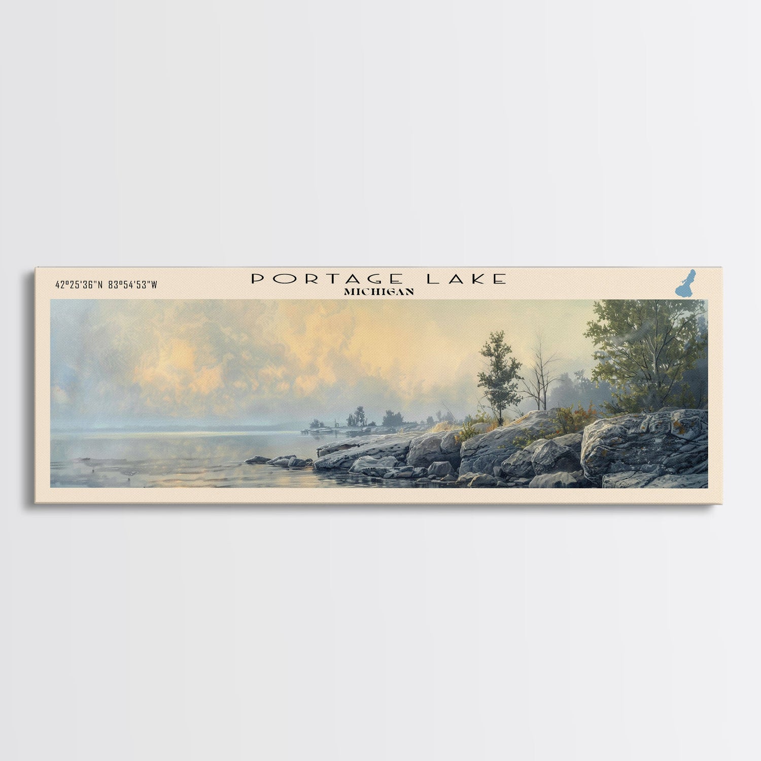 Raystown Lake Pennsylvania Framed Canvas Print, Lake House Decor, Wall Art, Panoramic Travel Poster, Scenic Landscape Painting, Modern Art