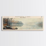 Saint Mary Lake Montana Framed Canvas Print, Lake House Decor, Panoramic Wall Art, Travel Poster, Scenic Lake Painting, Living Room Decor