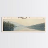 Swan Lake Montana Panoramic Wall Art, Framed Canvas Print, Lake House Decor, Travel Poster, Beautiful Landscape, Bedroom Decor
