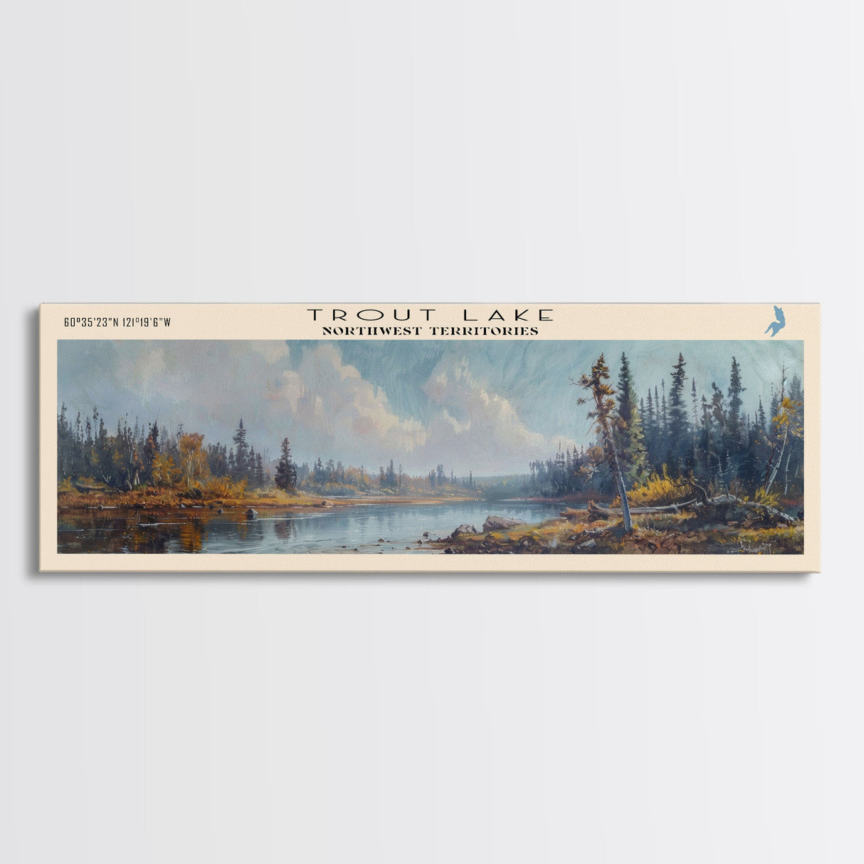 Trout Lake Canada Northwest Territories Panoramic Wall Art, Framed Canvas Print, Lake House Decor, Travel Poster, Beautiful Lake Scene, Home Decor