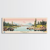 Bradley Lake Wyoming Framed Canvas Print, Midcentury Modern Panoramic Wall Art, Living Room Decor, Pop Art, Travel Poster Art