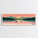 Canadice Lake New York Framed Canvas Print, Pop Art Panoramic Travel Poster, Midcentury Modern, Wall Art, Scenic Nature Painting, Bedroom Decor