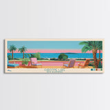 Christine Lake New Hamphire Framed Canvas Print, Pop Art Panoramic Travel Poster, Midcentury Modern, Wall Art, Scenic Nature Painting, Bedroom Decor, Living Room Art