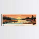 Colville Lake Northwest Territories Framed Canvas Print, Pop Art Panoramic Travel Poster, Bedroom Decor, Midcentury Modern, Wall Art, Scenic Lake House, Nature Art
