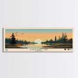 Cormorant Lake Manitoba Framed Canvas Print, Pop Art Panoramic Travel Poster, Midcentury Modern, Wall Art, Scenic Nature Painting, Bedroom Decor, Living Room Art
