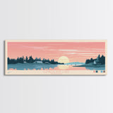 Cumberland Lake Manitoba Framed Canvas Print, Midcentury Modern Panoramic Wall Art, Living Room Decor, Pop Art, Travel Poster Art, Scenic Nature Painting