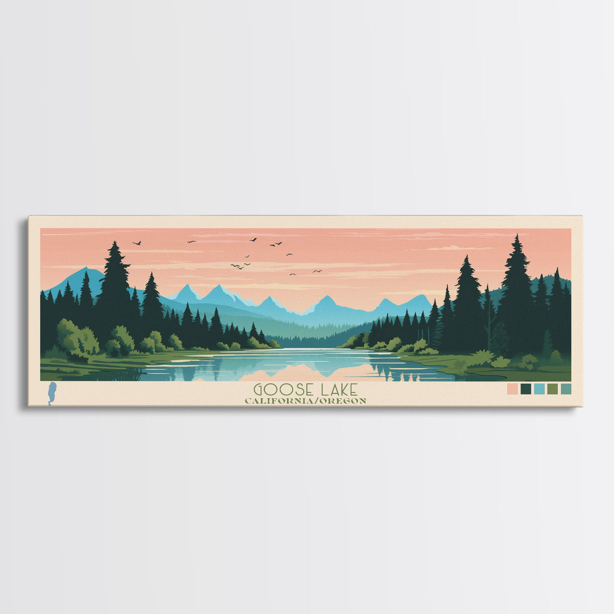 Goose Lake California Oregon Framed Canvas Print, Panoramic Wall Art, Midcentury Modern, Pop Art, Living Room Decor, Travel Poster, Lake View, Nature Art