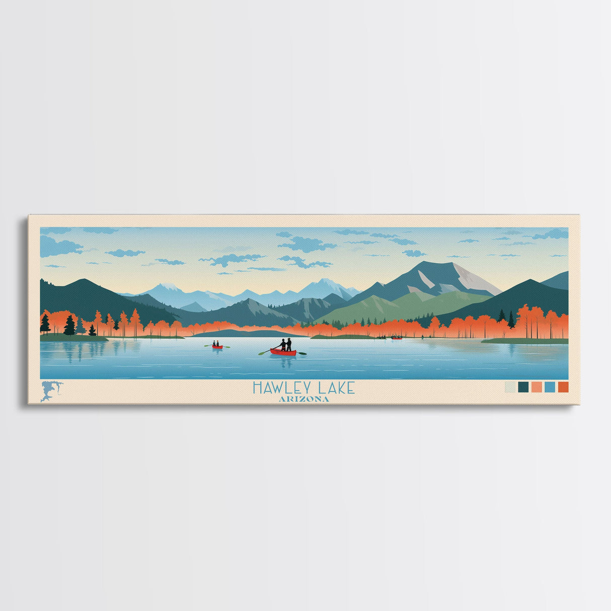 Hawley Lake Arizona Framed Canvas Print, Panoramic Art, Midcentury Modern, Pop Art, Bedroom Decor, Travel Poster, Artistic Decor, Home Decor