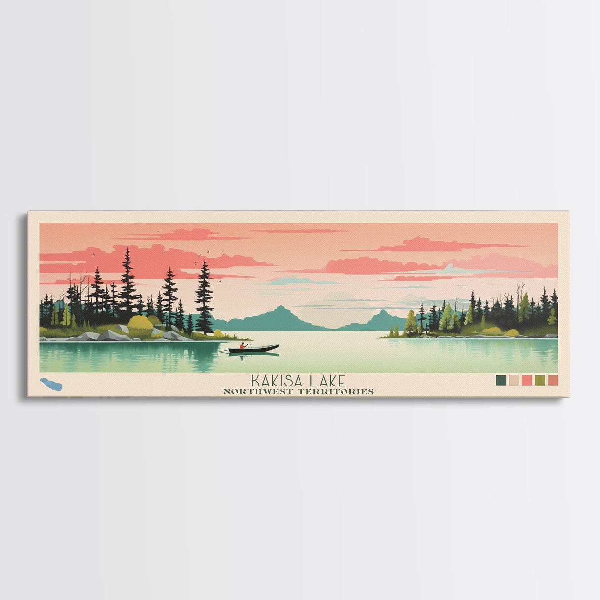 Kakisa Lake Northwest Territories Framed Canvas Print, Panoramic Art, Midcentury Modern, Pop Art, Living Room Decor, Travel Poster, Lake House Decor