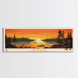 Lac Des Bois Northwest Territories Framed Canvas Print, Panoramic Art, Midcentury Modern, Pop Art, Living Room Wall Art, Travel Poster, Lake House Decor