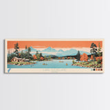 Lake Cleveland Idaho Framed Canvas Print, Panoramic Art, Midcentury Modern, Pop Art, Living Room Wall Art, Travel Poster, Lake House Decor