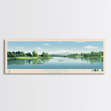 Lake Hopatcong New Jersey Framed Canvas Print, Panoramic Wall Art, Midcentury Modern, Pop Art, Lake House Decor, Travel Poster, Living Room Art