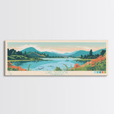 Lake Sonoma California Framed Canvas Print, Panoramic Wall Art, Midcentury Modern, Pop Art, Living Room Decor, Travel Poster, Lake House Art