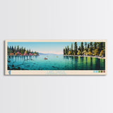 Lake Tahoe CaliforniaNevada Framed Canvas Print, Panoramic Wall Art, Midcentury Modern, Pop Art, Bedroom Art, Travel Poster, Lake House Decor