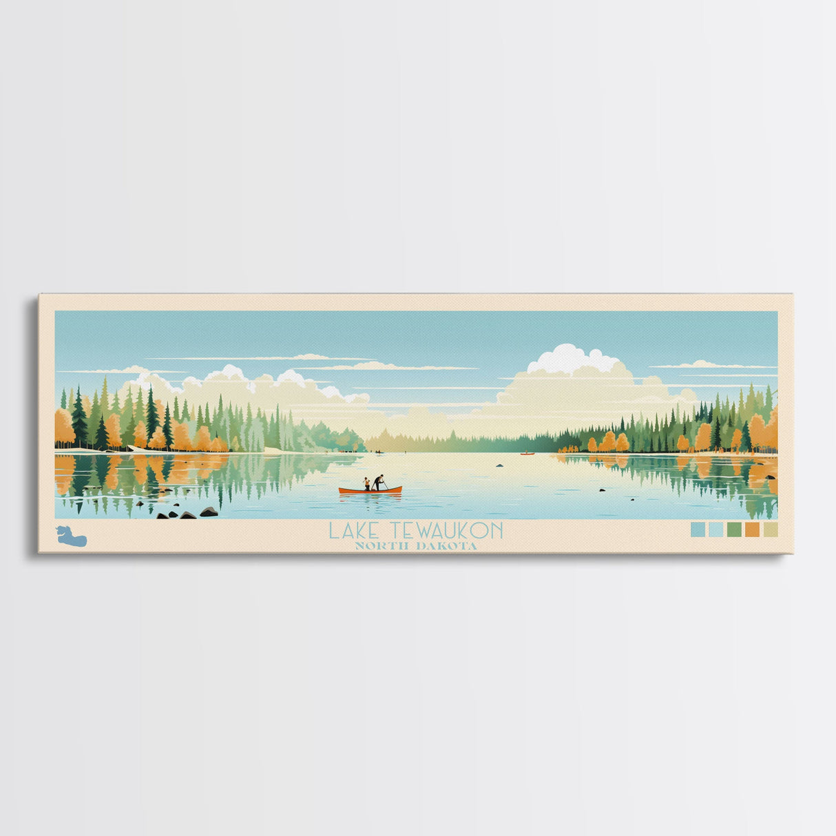Lake Tewaukon North Dakota Framed Canvas Print, Panoramic Wall Art, Midcentury Modern, Pop Art, Living Room Decor, Travel Poster, Lake House Art