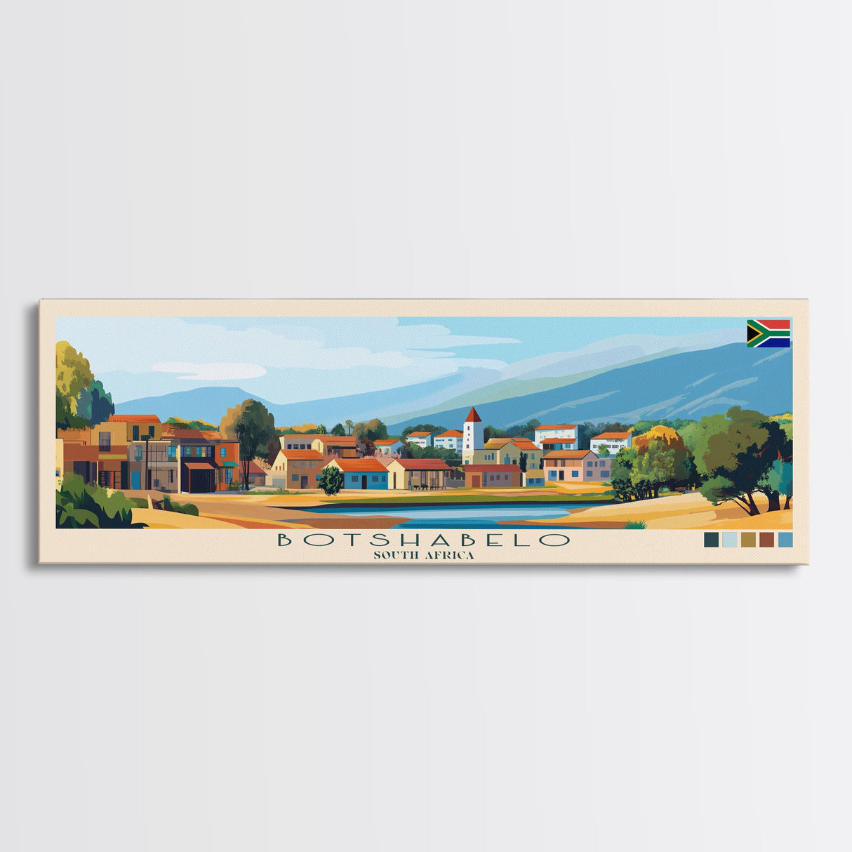Botshabelo, South Africa Travel Poster Panoramic Canvas Print, Botshabelo, South Africa Painting, South Africa Art, Botshabelo Travel Art, Guest Room Painting