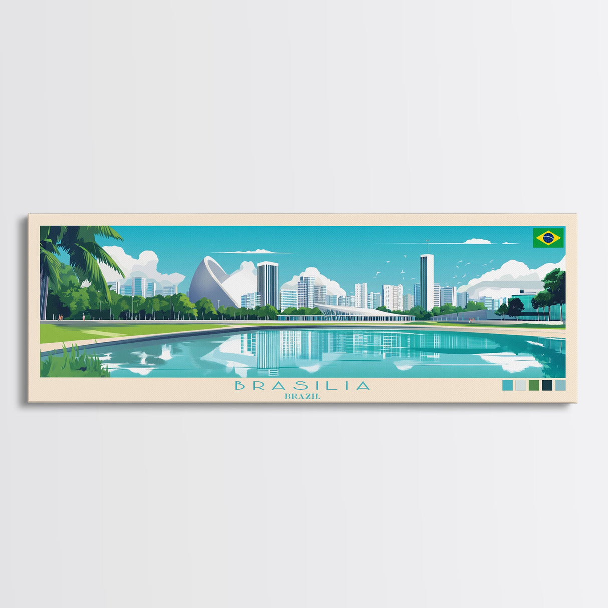 Brasilia, Brazil Panoramic Travel Poster Canvas Print, Brasilia, Brazil Painting, Brazil Art, Brasilia Panoramic Travel Art, Travel Painting