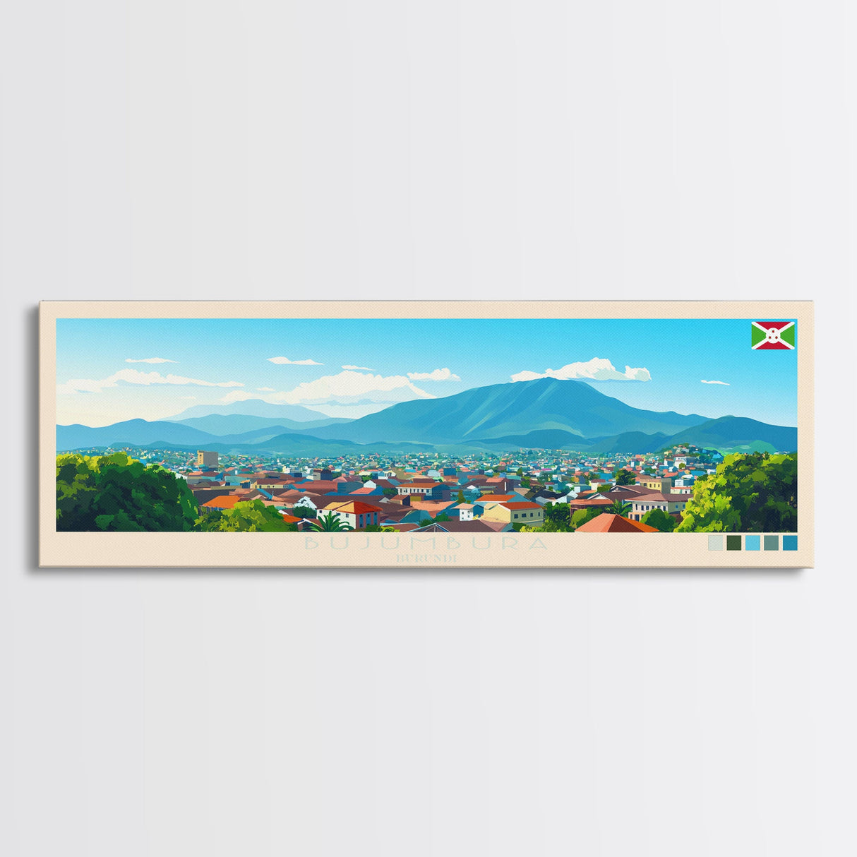 Bujumbura, Burundi Panoramic Travel Poster Canvas Print, Bujumbura, Burundi Painting, Burundi Art, Bujumbura Travel Art, Guest Room Painting