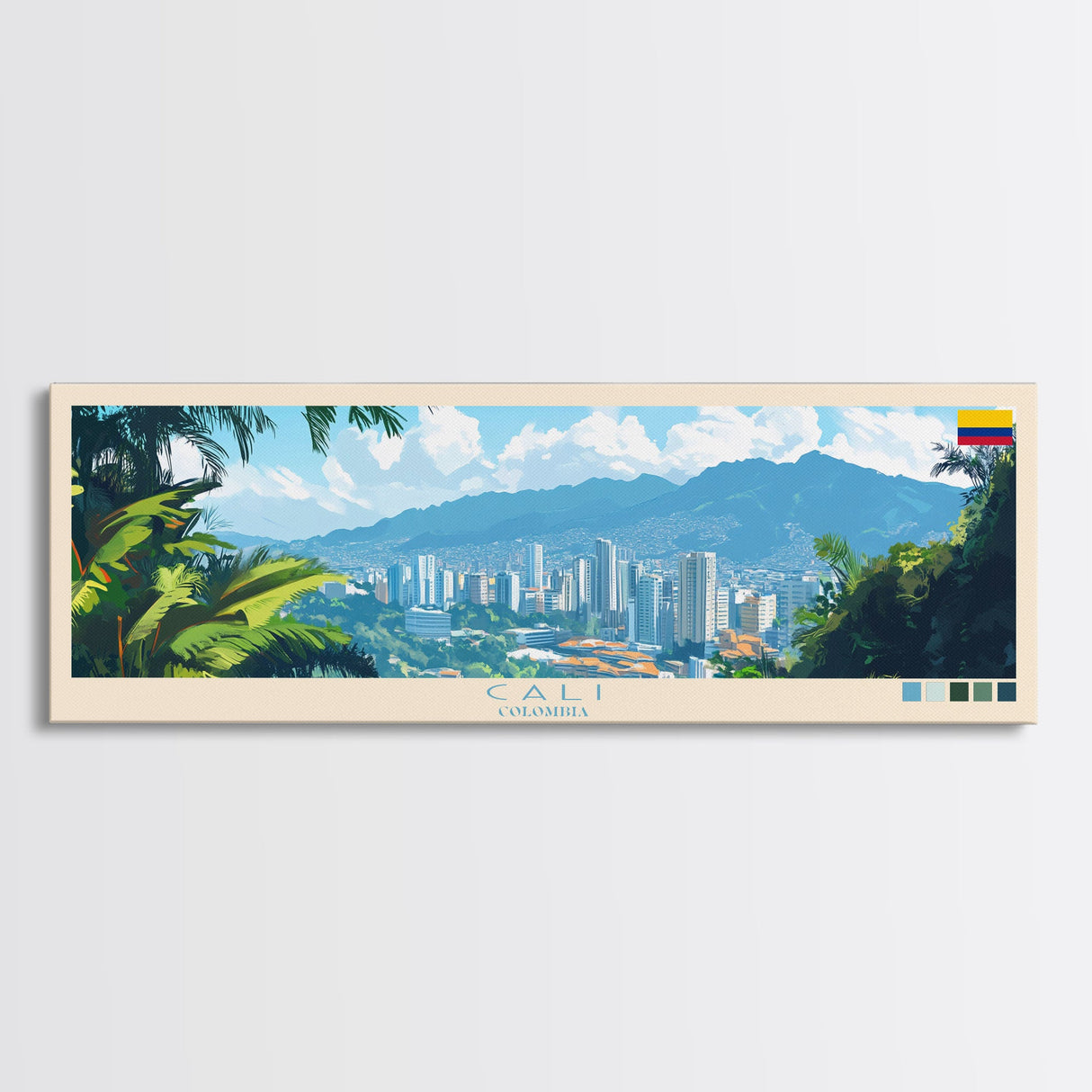 Cali, Colombia Travel Poster Panoramic Canvas Print, Cali, Colombia Painting, Colombia Art, Cali Travel Art, Guest Room Painting