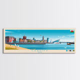 Cardiff, Wales Travel Poster Panoramic Canvas Print, Cardiff, Wales Painting, Wales Art, Cardiff Travel Art, Guest Room Painting