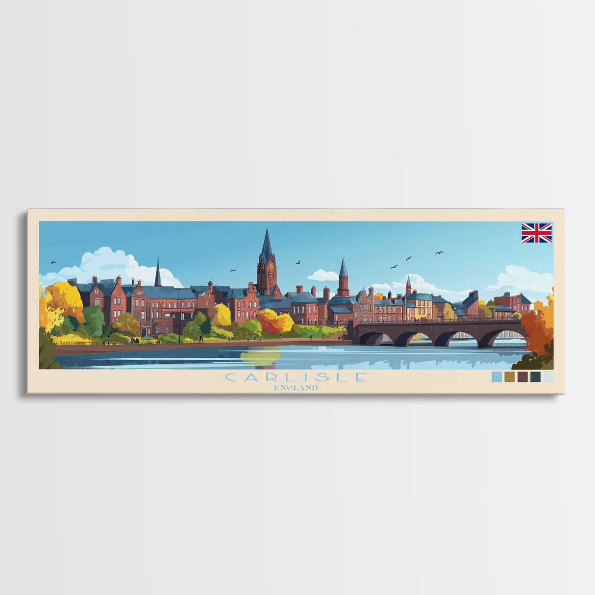 Carlisle, England Travel Poster Panoramic Canvas Print, Carlisle, England Painting, England Art, Carlisle Travel Art, Guest Room Painting