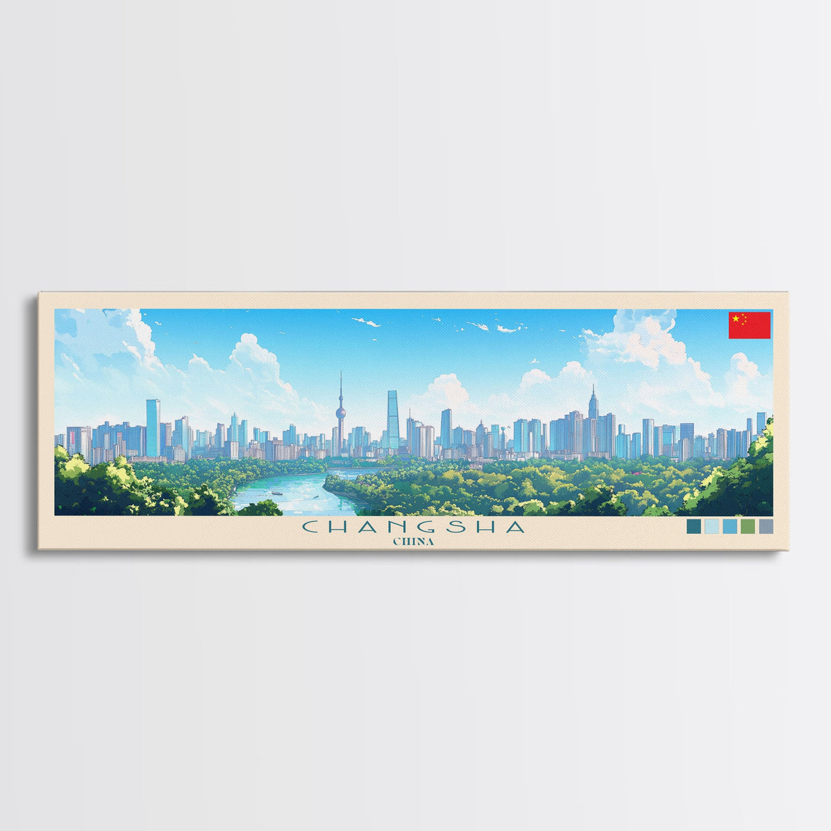 Changsha, China Panoramic Travel Poster Canvas Print, Changsha, China Painting, China Art, Changsha Travel Art, Living Room Painting