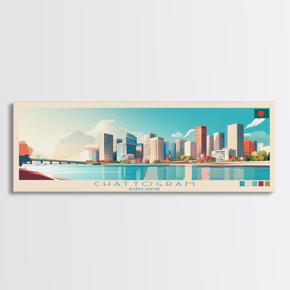 Chattogram, Bangladesh Travel Poster Panoramic Canvas Print, Chattogram, Bangladesh Painting, Bangladesh Art, Chattogram Travel Art, Guest Room Painting