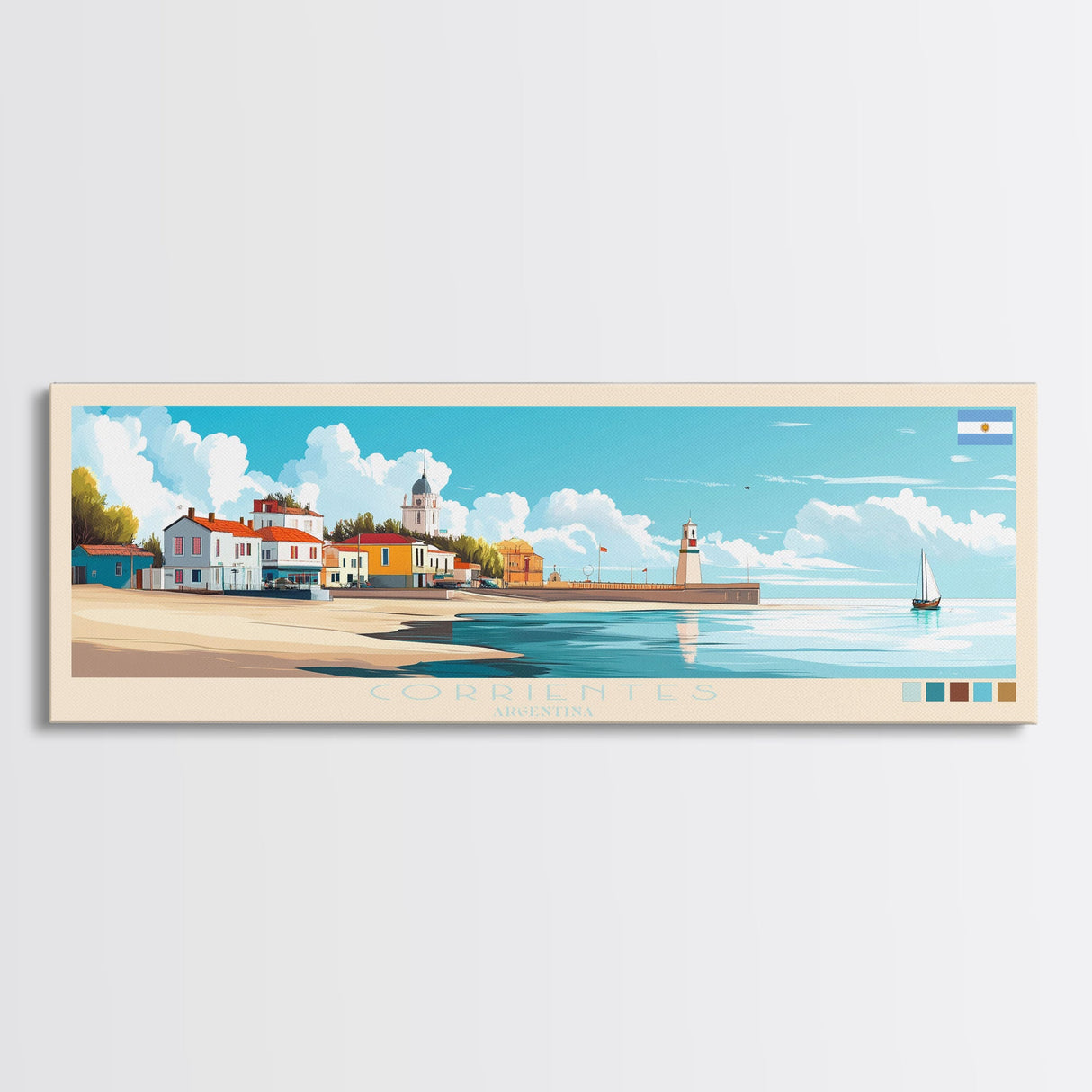 Corrientes, Argentina Travel Poster Panoramic Canvas Print, Corrientes, Argentina Painting, Argentina Art, Corrientes Travel Art, Guest Room Painting