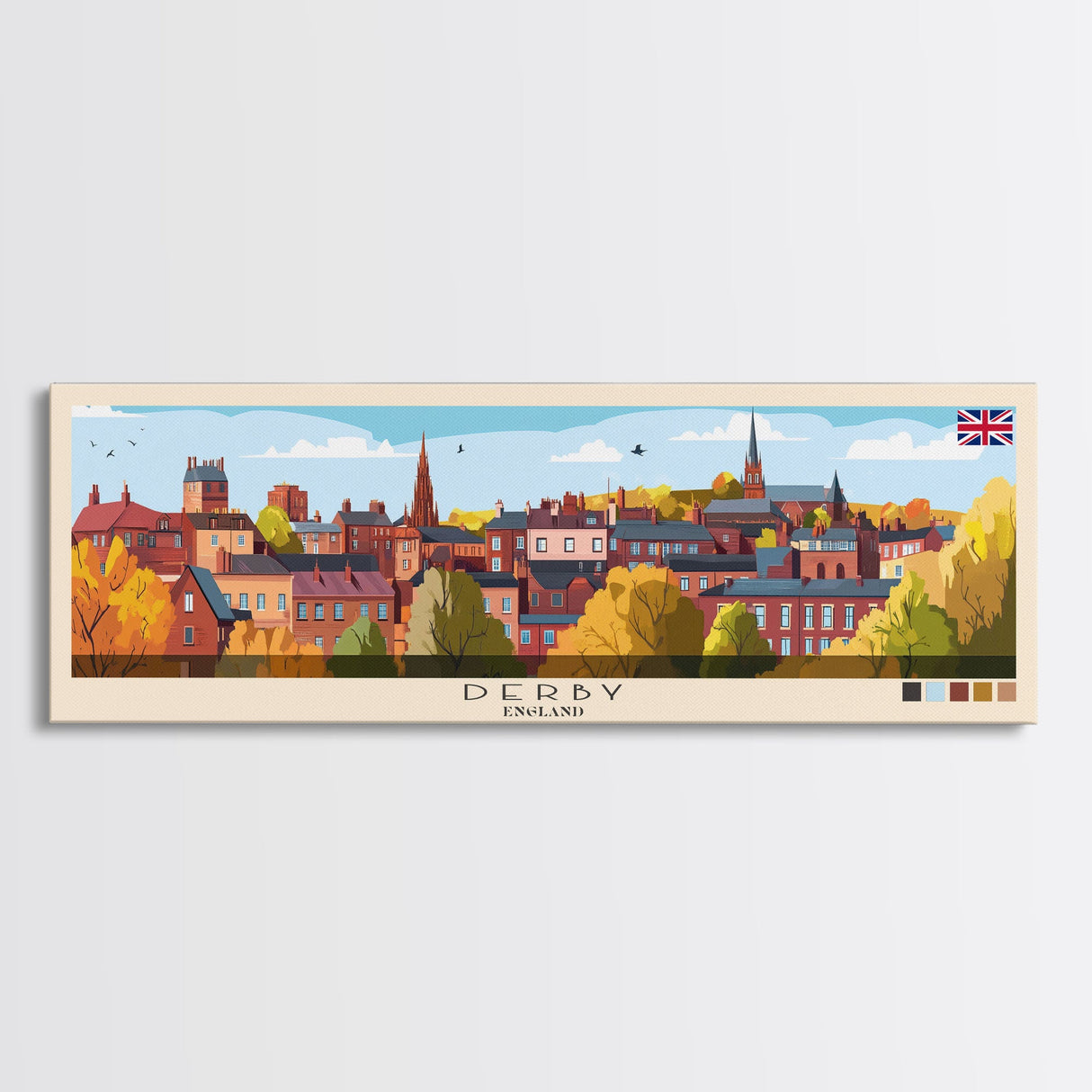 Derby, England Panoramic Travel Poster Canvas Print, Derby, England Painting, England Art, Derby Travel Art, Guest Room Painting