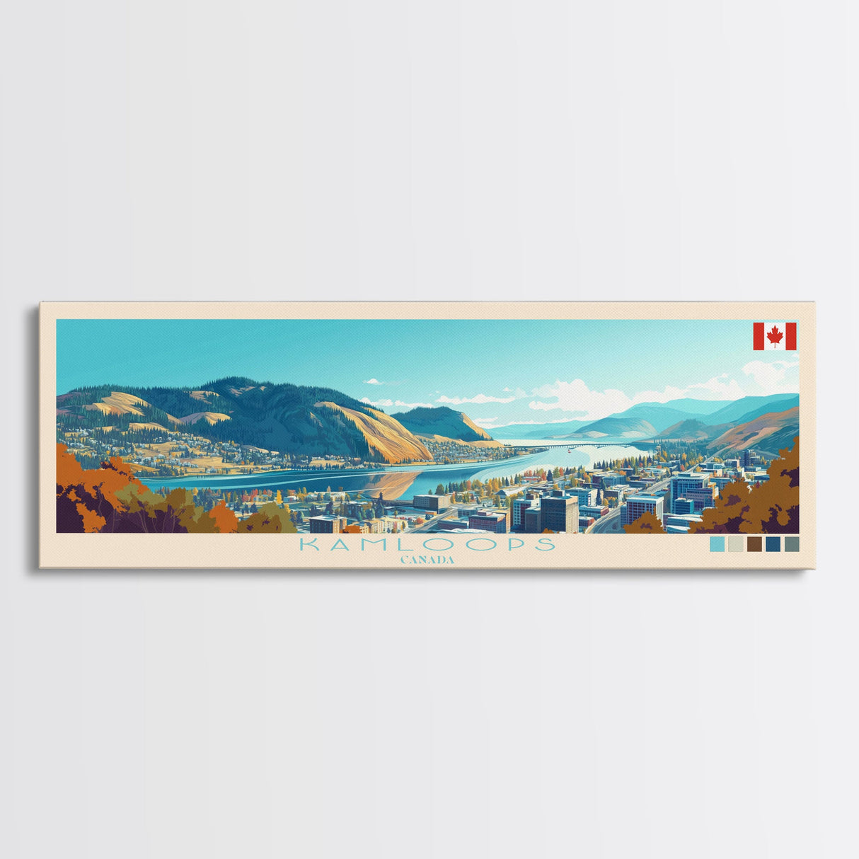 Kamloops, Canada Panoramic Travel Poster Canvas Print, Kamloops, Canada Painting, Canada Art, Kamloops Travel Art, Guest Room Painting