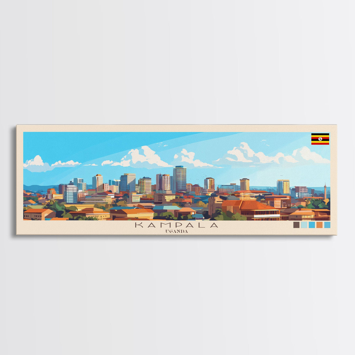 Kampala, Uganda Panoramic Travel Poster Canvas Print, Kampala, Uganda Painting, Uganda Art, Kampala Travel Art, Living Room Painting