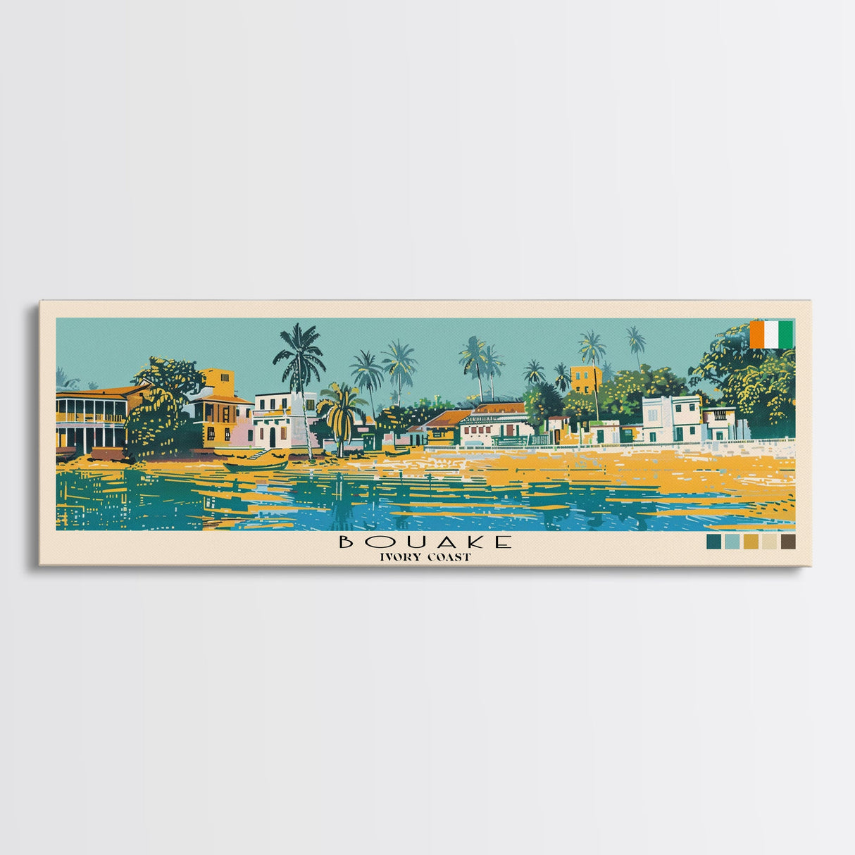 Bouake, Ivory Coast Panoramic Canvas Print, Bouake, Ivory Coast Painting, Ivory Coast Art, Bouake Travel Poster, Travel Art, Guest Room Painting