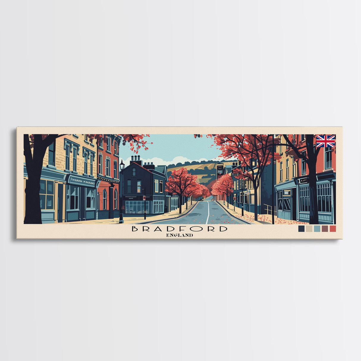 Bradford, England Panoramic Canvas Print, Bradford, England Painting, England Art, Bradford Travel Poster, Travel Art, Vacation Gift