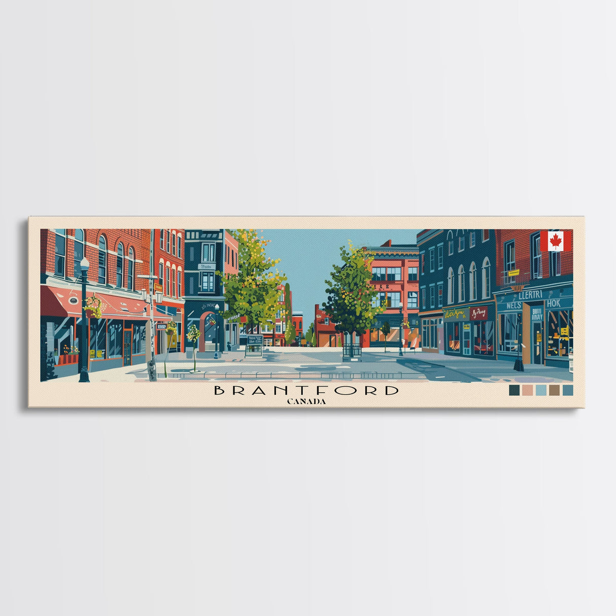 Brantford, Canada Panoramic Canvas Print, Brantford, Canada Painting, Canada Art, Brantford Travel Poster, Travel Art, Living Room Painting