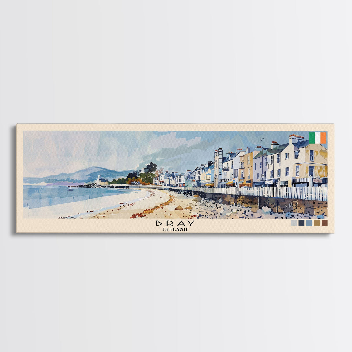 Bray, Ireland Panoramic Canvas Print, Bray, Ireland Painting, Ireland Art, Bray Travel Poster, Travel Art, Guest Room Painting