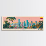 Cali, Colombia Panoramic Canvas Print, Cali, Colombia Painting, Colombia Art, Cali Travel Poster, Travel Art, Vacation Gift