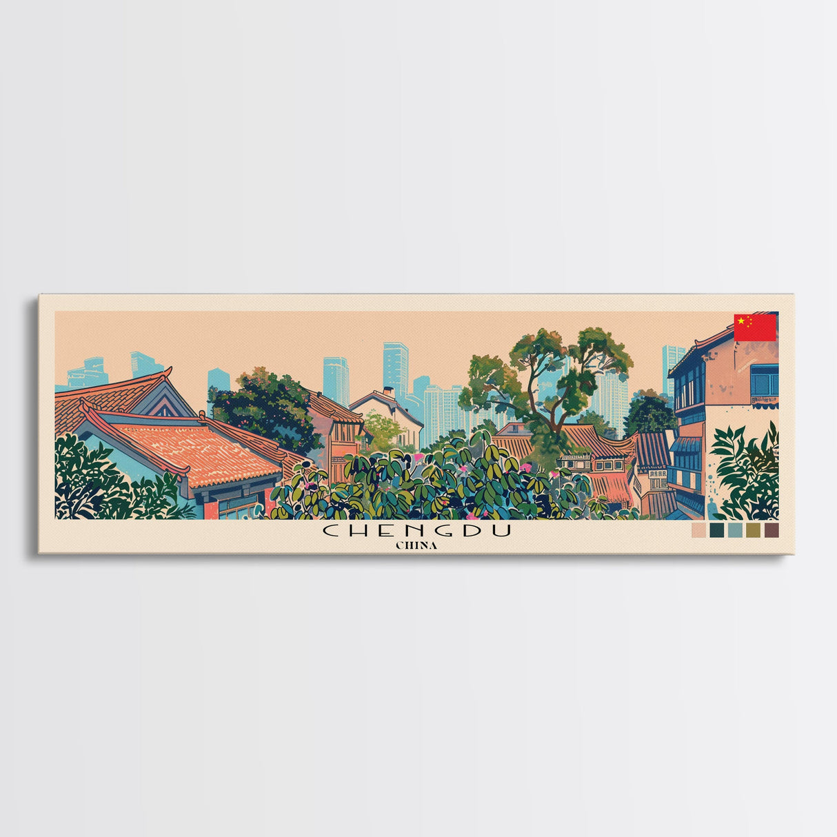 Chengdu, China Panoramic Canvas Print, Chengdu, China Painting, China Art, Chengdu Travel Poster, Travel Art, Vacation Gift