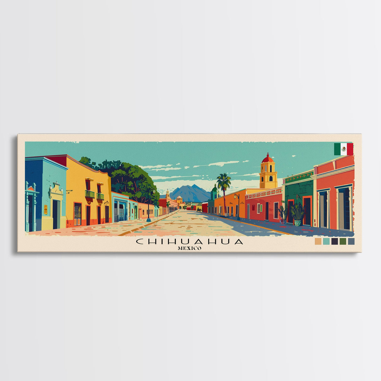 Chihuahua, Mexico Panoramic Canvas Print, Chihuahua, Mexico Painting, Mexico Art, Chihuahua Travel Poster, Travel Art, Vacation Gift
