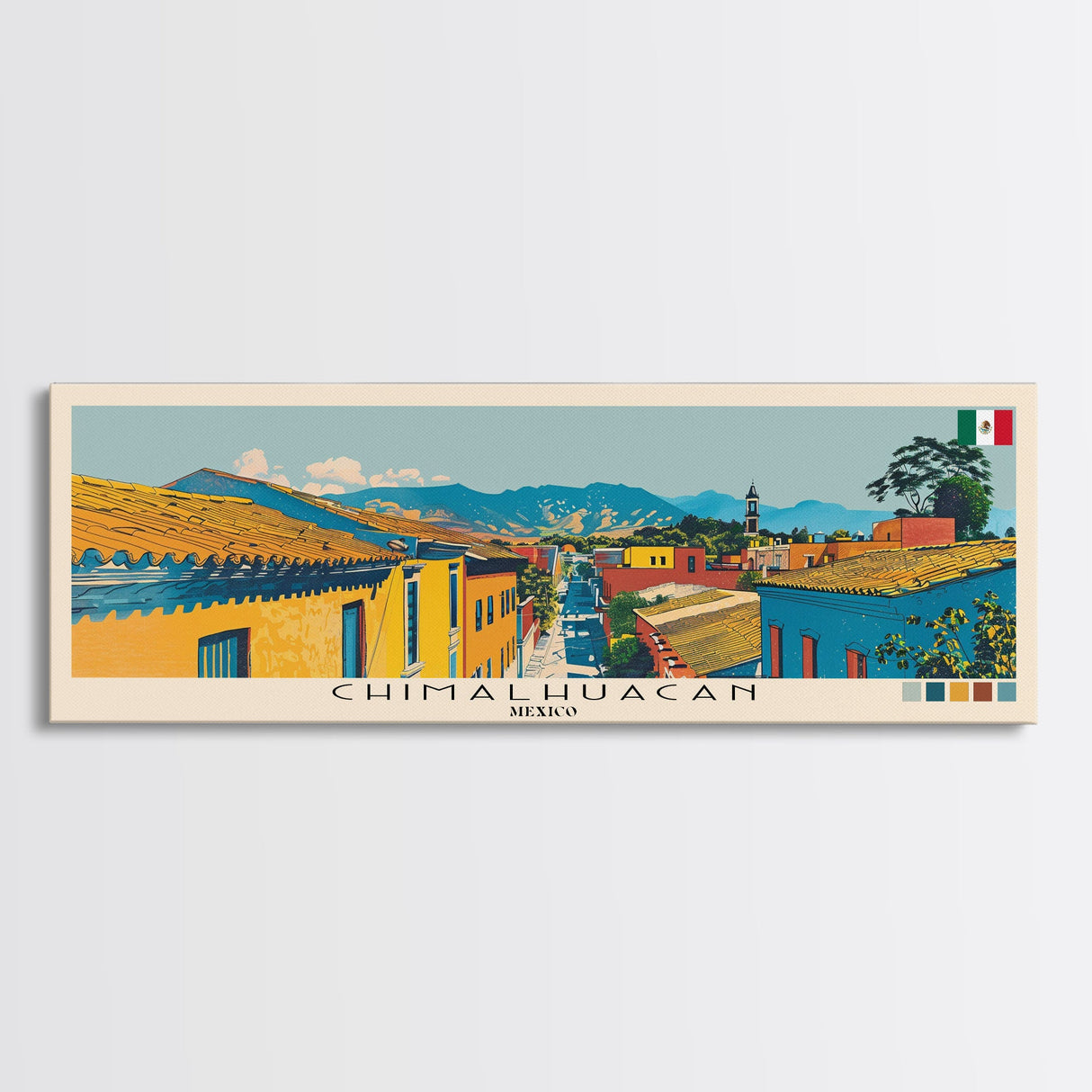 Chimalhuacan, Mexico Panoramic Canvas Print, Chimalhuacan, Mexico Painting, Mexico Art, Chimalhuacan Travel Poster, Travel Art, Living Room Painting