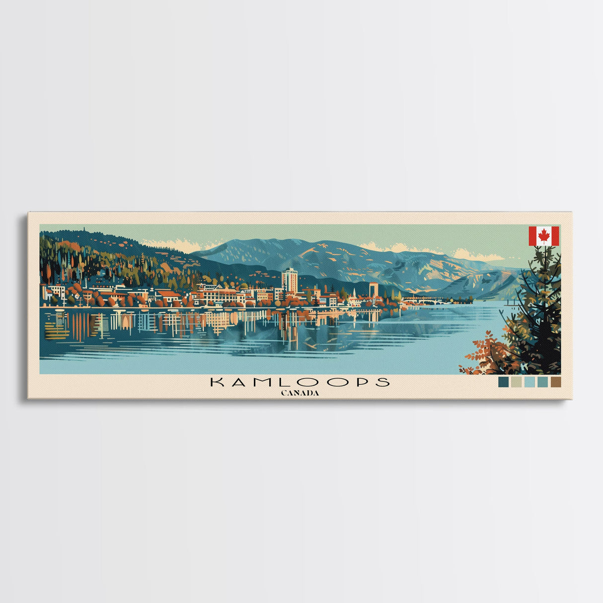 Kamloops, Canada Panoramic Canvas Print, Kamloops, Canada Painting, Canada Art, Kamloops Travel Poster, Travel Art, Vacation Gift