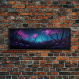 Beautiful Fantasy Forest, Framed Canvas Print, Fantasy Art, Butterflies and Fireflies Light up a Fairy Forest At Night, Framed Wall Art