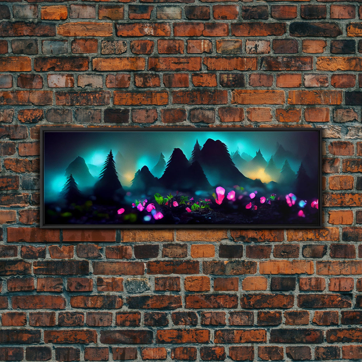 Luminescent trail in the forest, fantasy art, RPG concept art, canvas print, tiny worlds, glowing mushrooms out of focus, miniature worlds