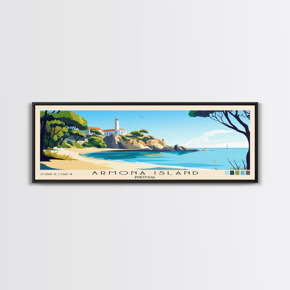 Armona Island, Portugal Panoramic Print, Vacation Gift, Portugal Wall Art, Beach Painting, Beach Decor, Beach Or Lakehouse Art